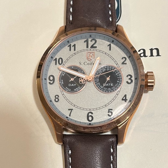 S Coifman Watch With 44mm Grey Face With Brown Leather Band - Picture 1 of 6